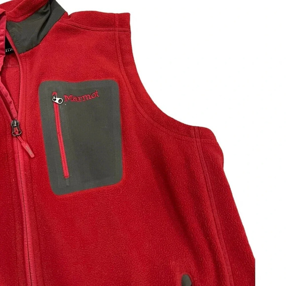 Marmot Red Polartec Fleece Zipper Vest M - Picture 2 of 5